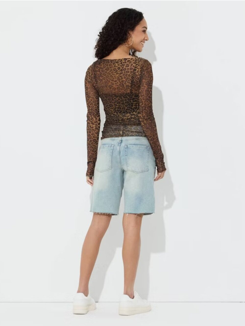 Women's Long Sleeve Boat Neck Mesh Top - Wild Fable Brown Leopard Print S - Picture 2 of 3